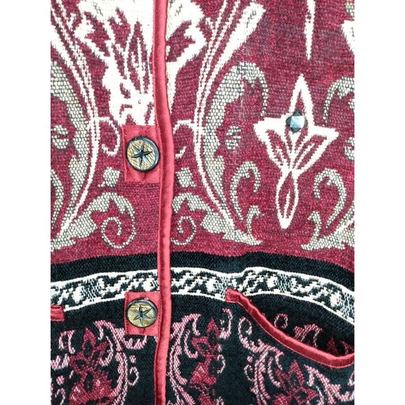 Vtg Flashback Womens Sz M Floral Maroon Tapestry Coat Blazer Cropped Jacket - Picture 2 of 6